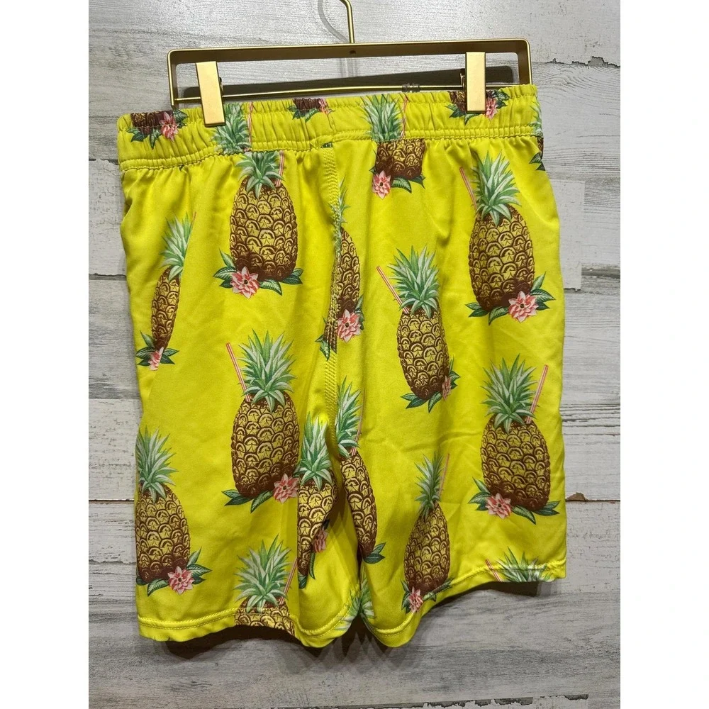 Sperry Swim Trunks Men Small Yellow Pineapple Floral Tropical Print‎ Shorts EUC